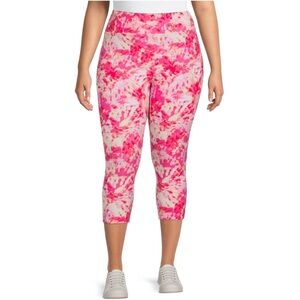 Terra & Sky 2X (20W-22W) Sueded Capri Printed Leggings Coral Tie Dye